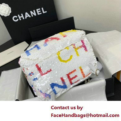 Chanel Sequins  &  Silver-Tone Metal Mini Backpack Bag AS4662 White, Yellow, Pink  &  Blue 2025